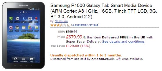 Samsung Galaxy Tab @ Amazon UK