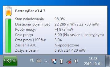 Acer D260 - dane z BatteryBar