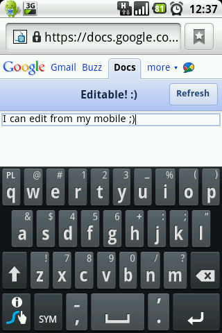 Google Docs Mobile - z edycją